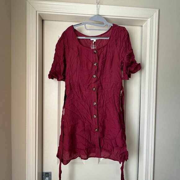 Lulu’s NOAH BURGUNDY FLOUNCE SLEEVE MINI DRESS - Picture 6 of 8